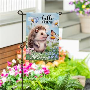 Evergreen Hedgehog & Daisies Garden Flag