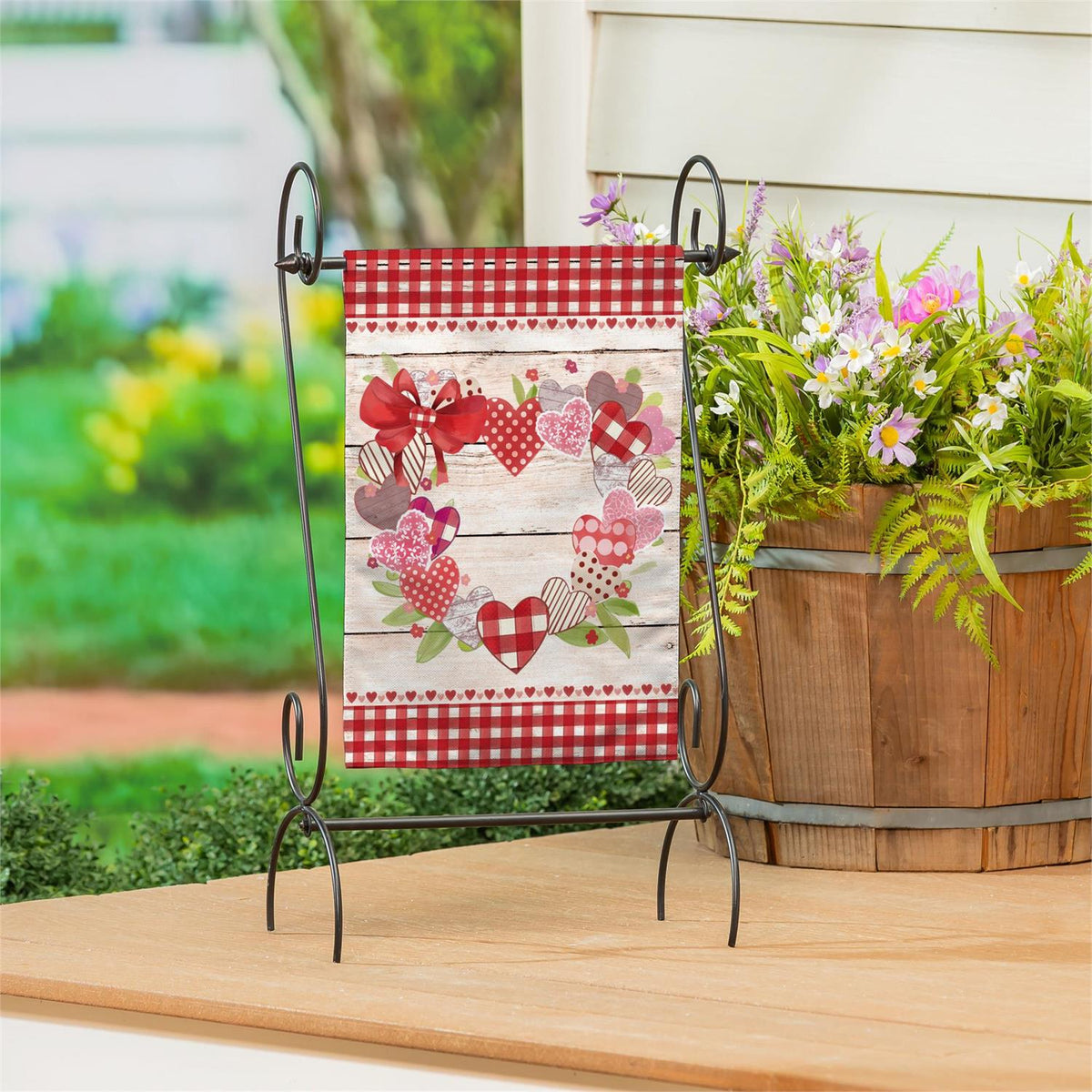 Evergreen Country Heart Wreath Burlap Garden Flag