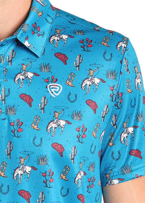 Rock & Roll Conversational Print Polo Peacock Blue