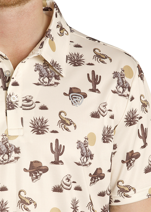 Rock & Roll Skulls/Cactus Print Polo Natural