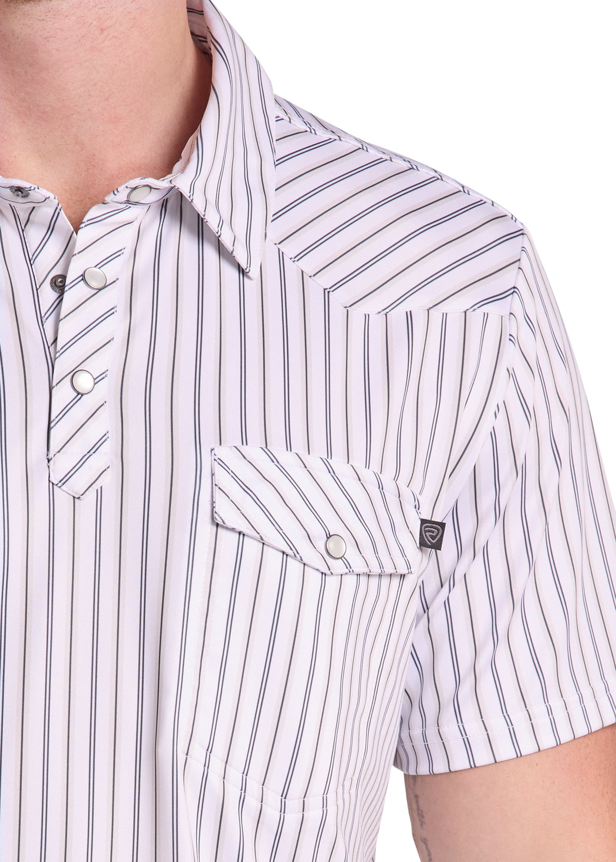 Rock & Roll Striped Western Vented Polo White
