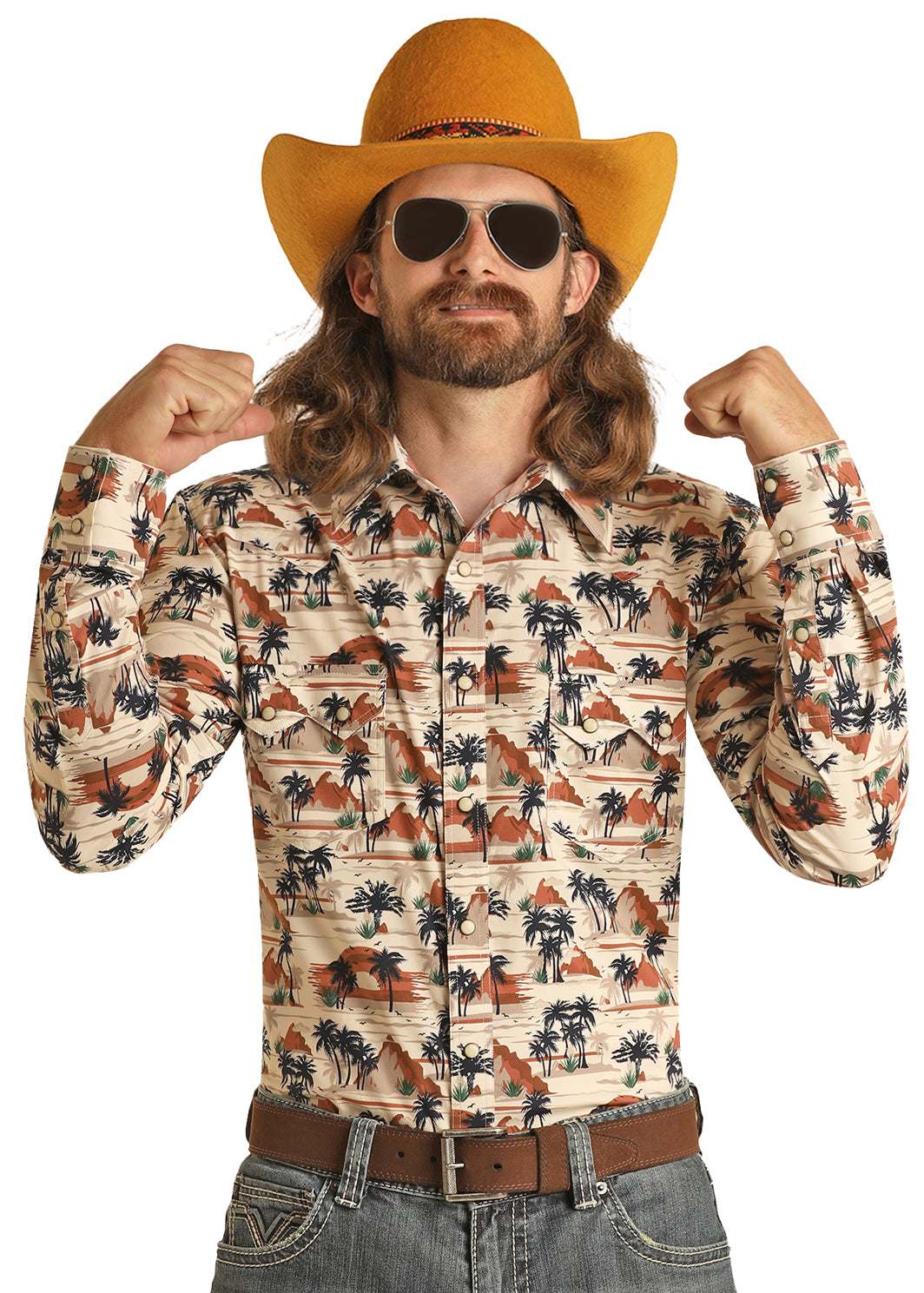Rock & Roll Vacation Print Long Sleeve Snap Shirt