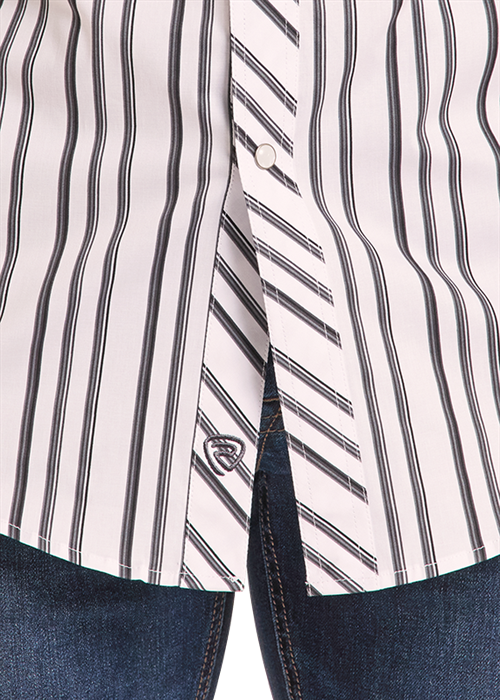 Rock & Roll Black/White Striped Long Sleeve Snap Shirt