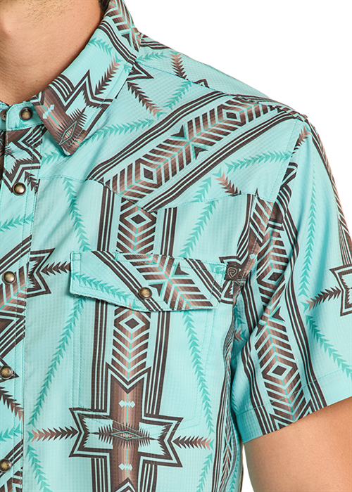 Rock & Roll Tek Ripstop Short Sleeve Aztec Print Aqua
