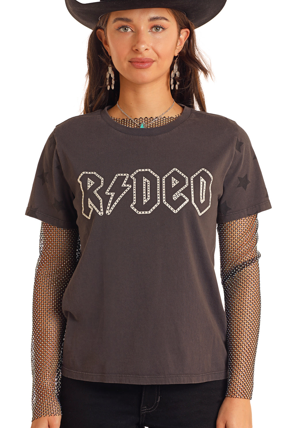 Rock & Roll Rhinestone Rodeo Tee Charcoal