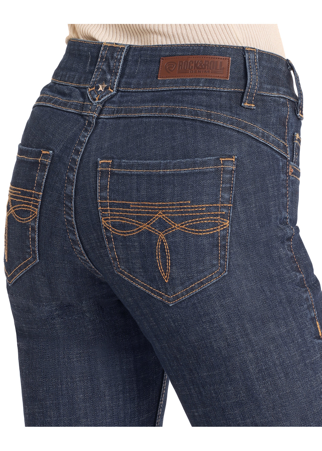 Rock & Roll Diamond Belt Loop Mid Rise Trouser Dark Wash