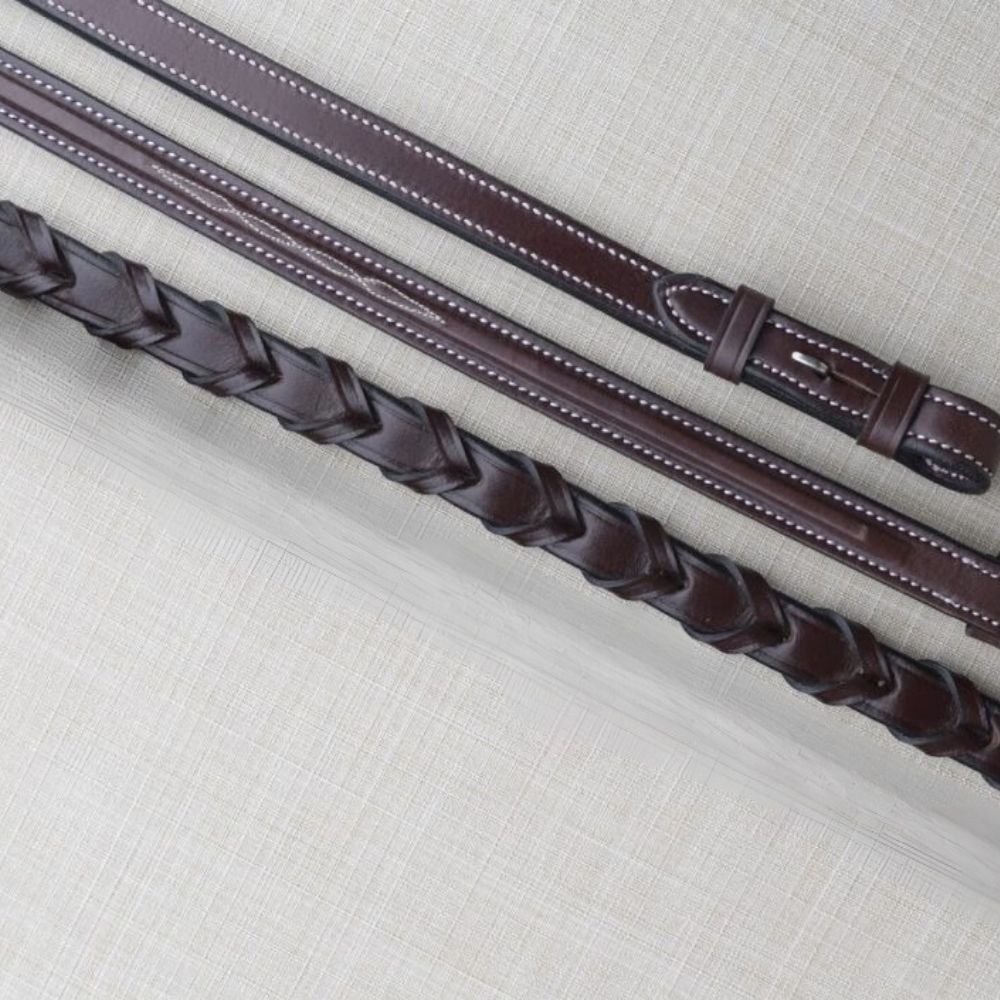 KL Black Oak Square Raised Fancy Laced Reins Australian Nut