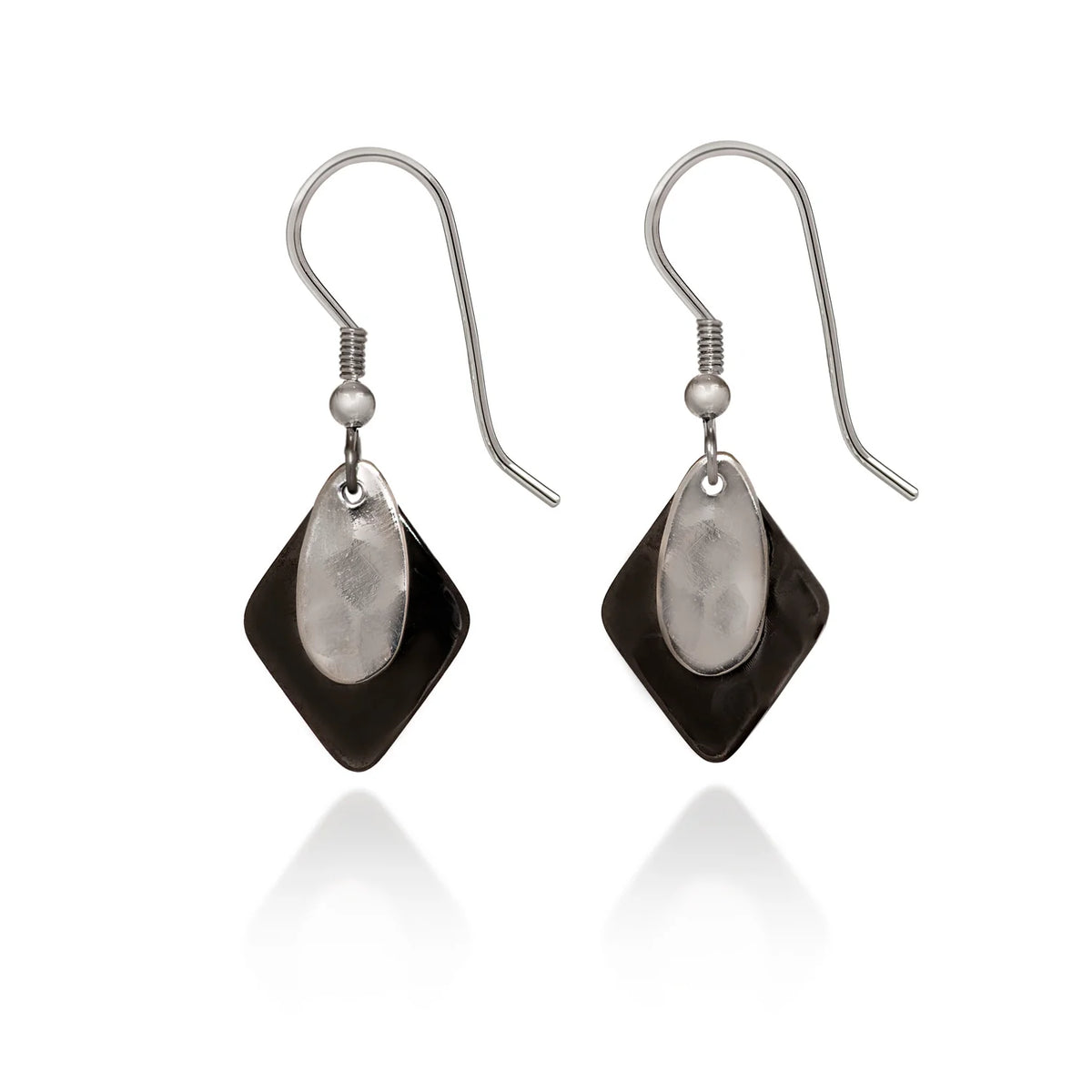 Silver Forest Earring Black Silver Diamond Teardrop