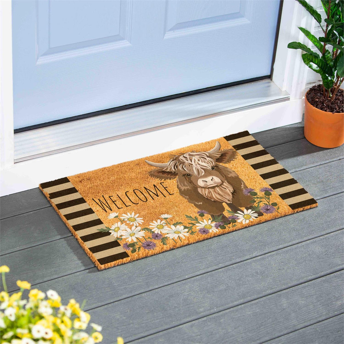 Evergreen Petal & Plow Highland Cow Coir Mat 28x16