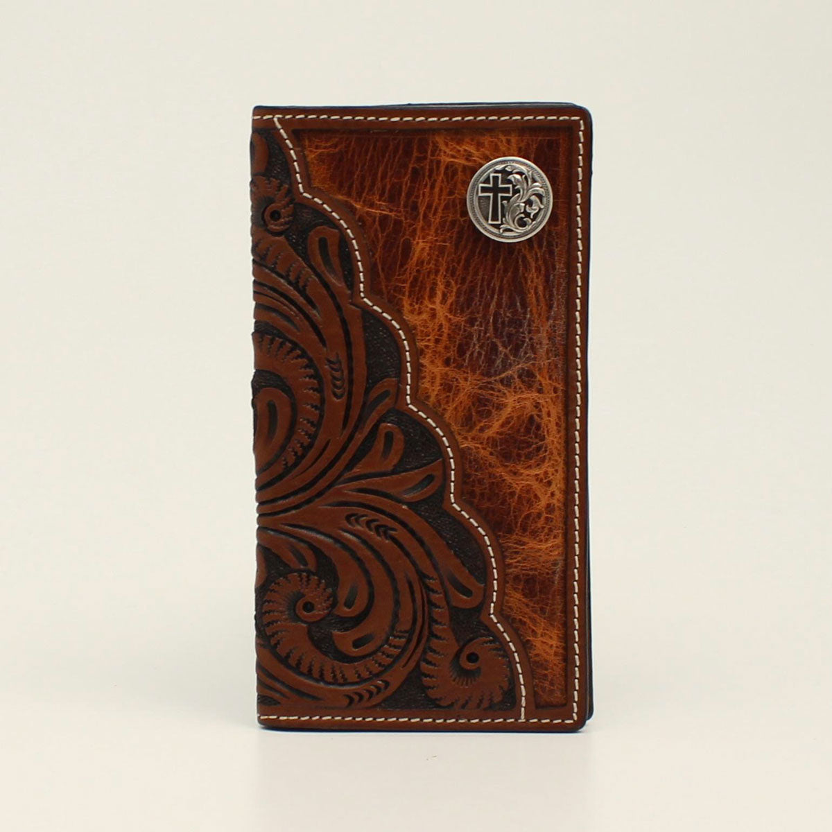 3D Tooled/Solid Cross Concho Rodeo Wallet