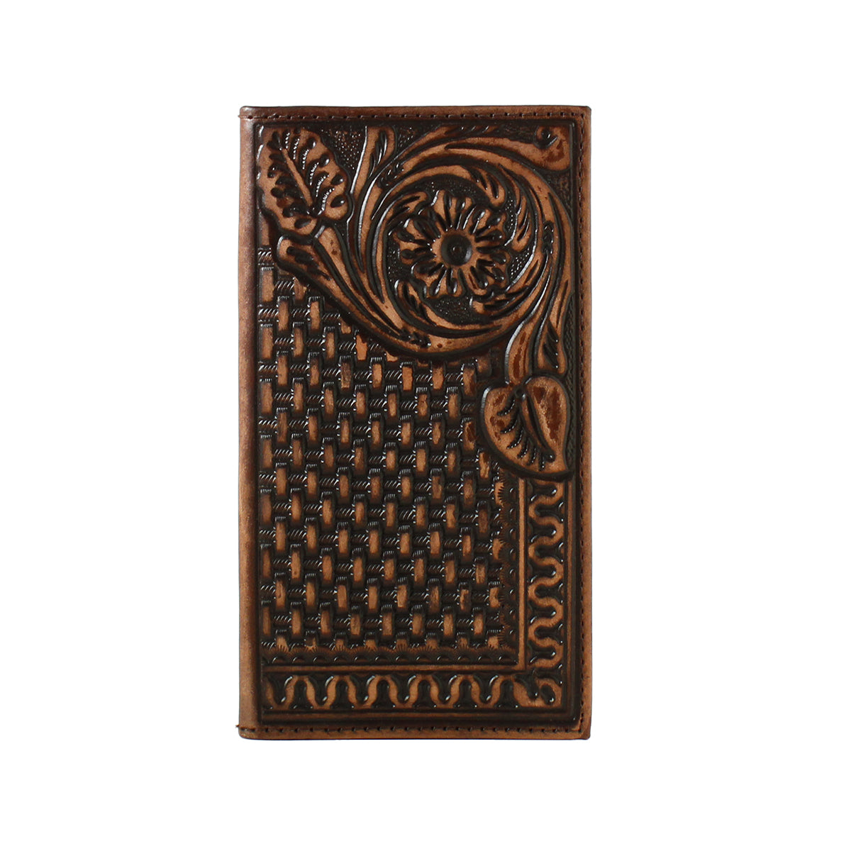 3D Floral/Basket Tooled Rodeo Wallet Chocolate