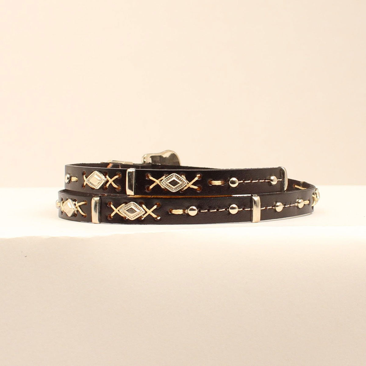 3D Hat Band Brown w/ White Contrast Stitch