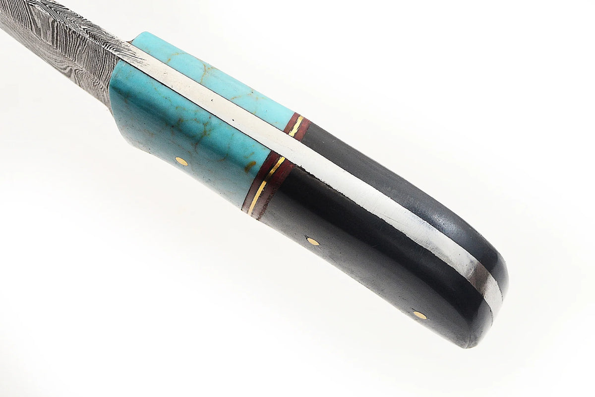 Red Deer Damascus Black/Blue Handle Knife