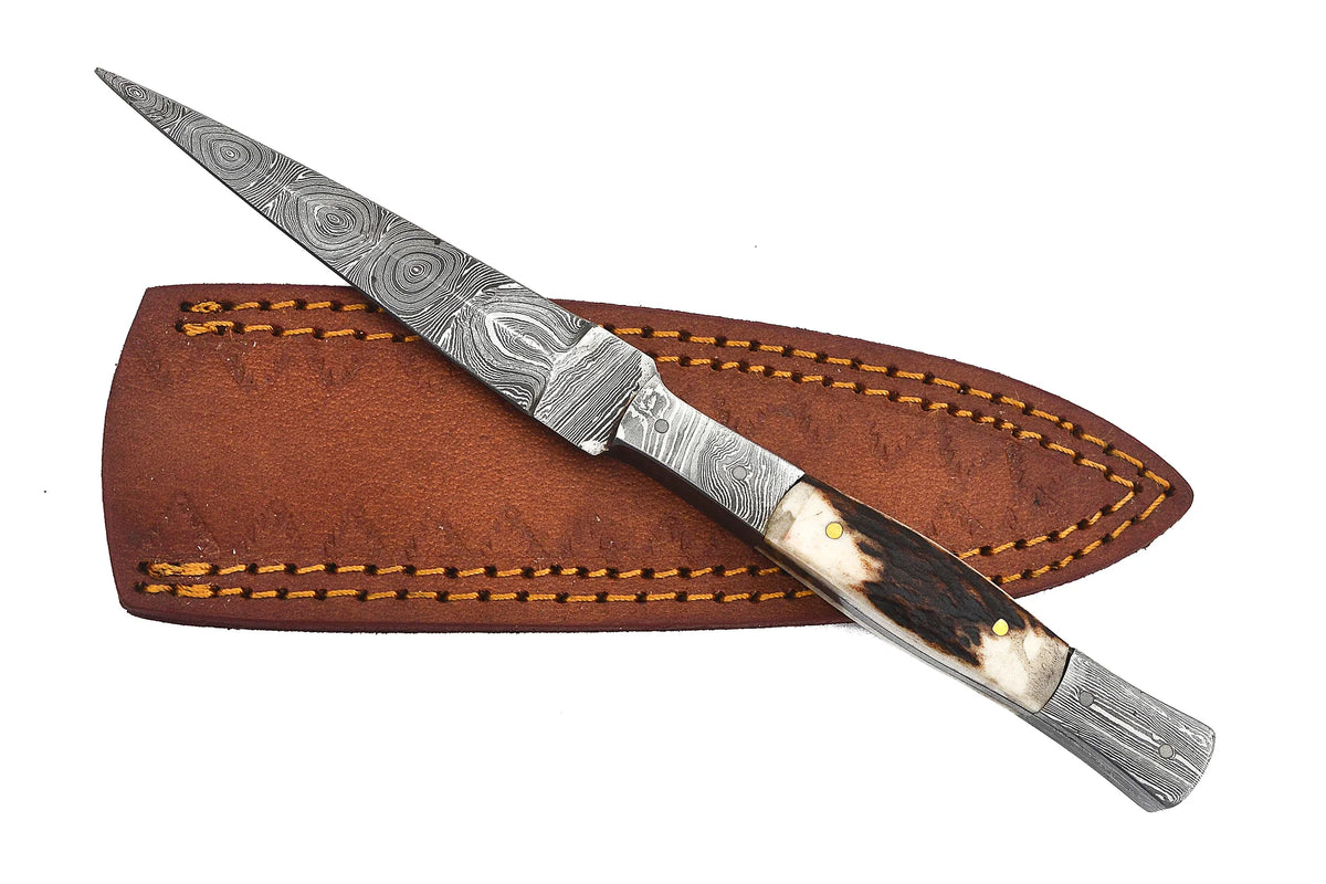 Red Deer Double Edge Thin Damascus Knife