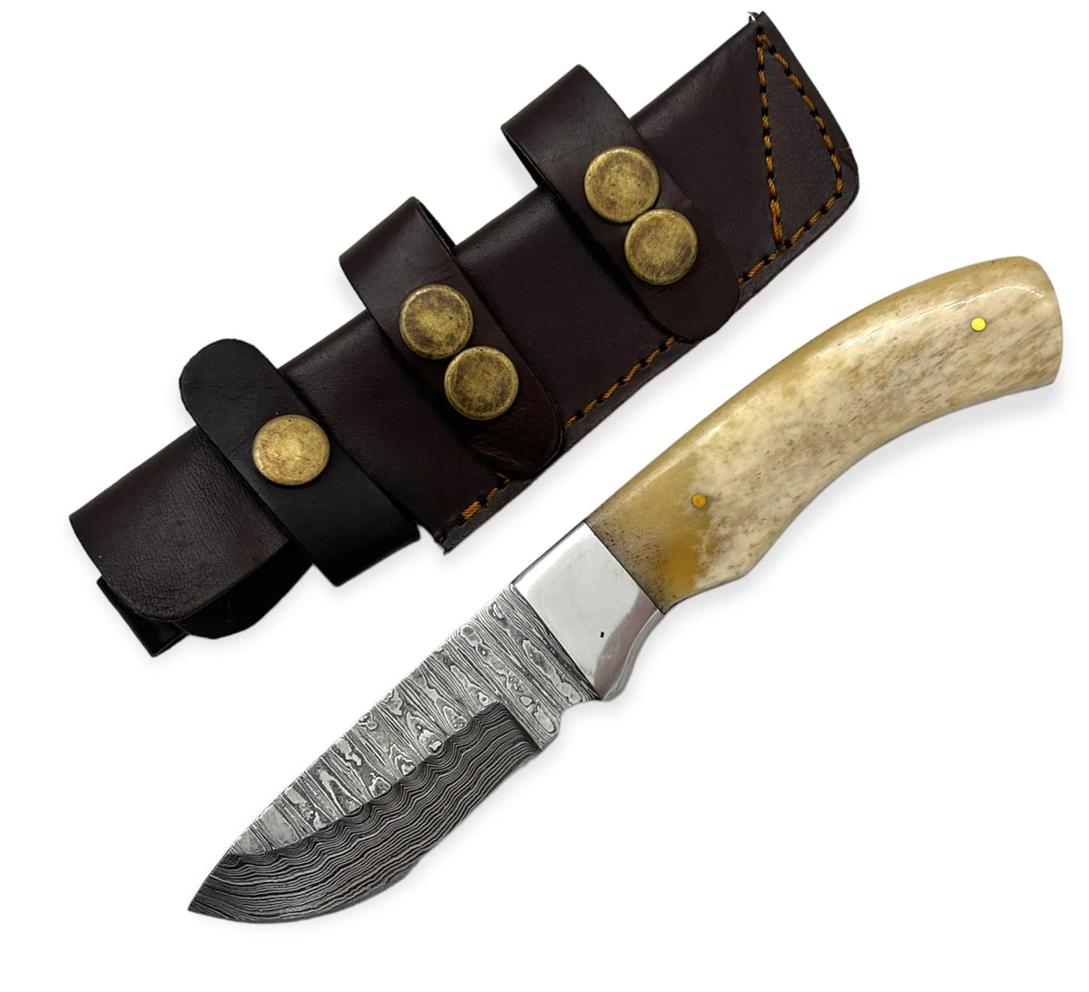 Red Deer 8" Damuscus Hunting Knife Cream Handle