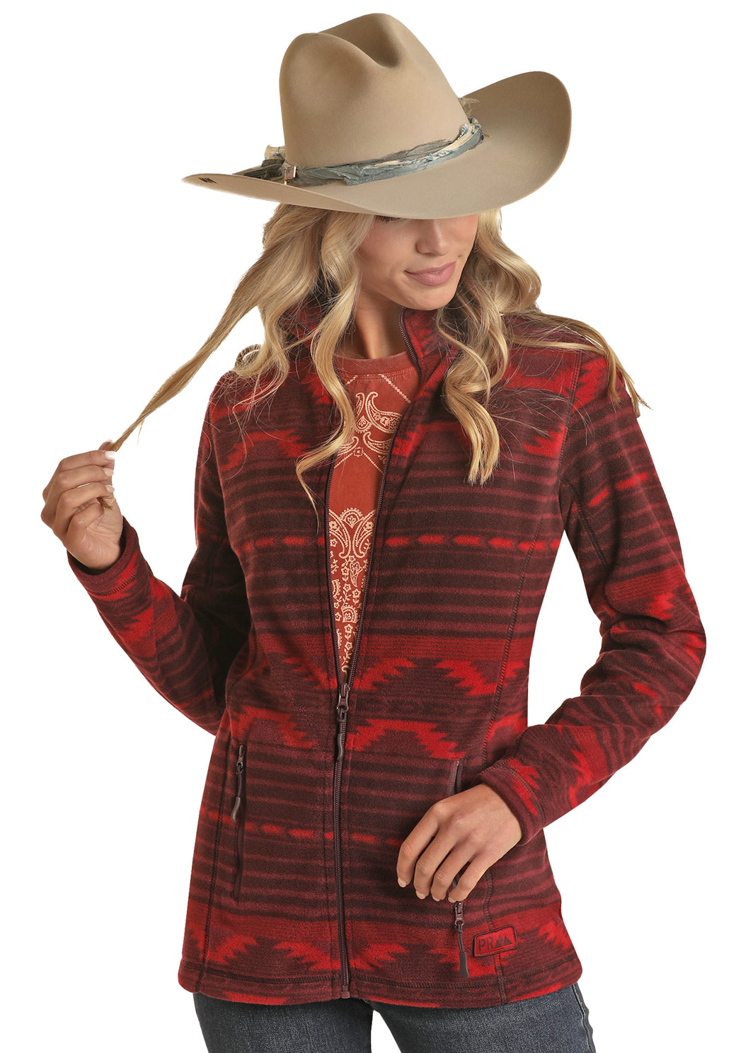 Panhandle Aztec Fleece Jacket Red