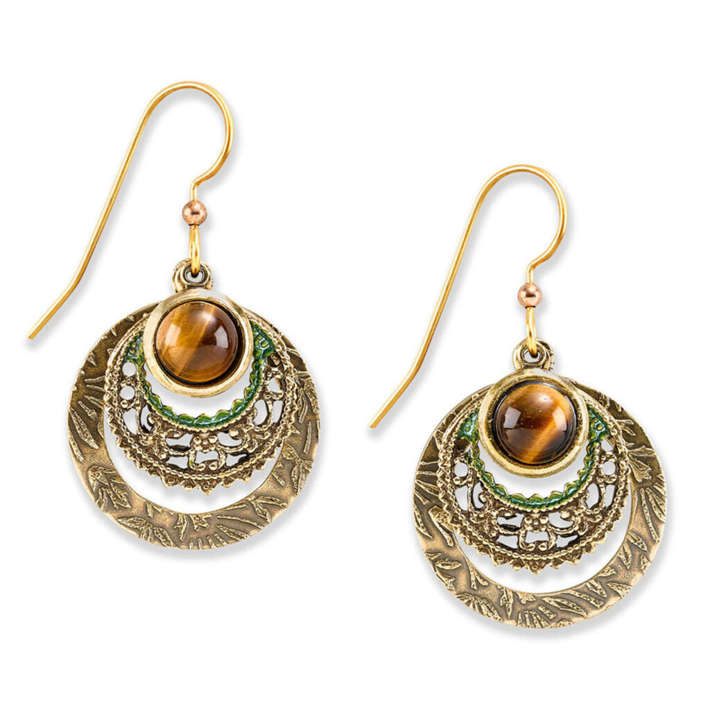 Silver Forest Tiger Eye On Circles Earrings