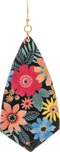 Rain Gold Black Multicolor Decoupage Flower Earring