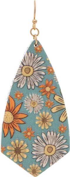 Rain Gold Blue Multicolor Decoupage Flower Earring