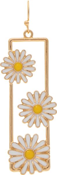 Rain Gold White Flower Rectangle Trellis Earring