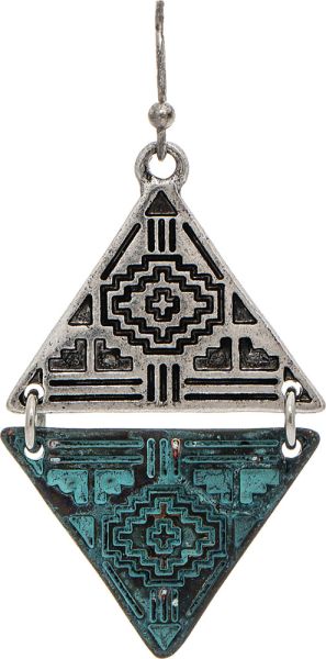 Rain Patina Silver Tribal Design Triangle Link Earring