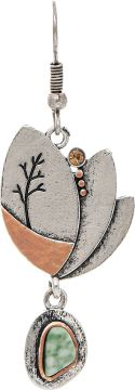 Rain Engraved Tree Leaves/Turquoise Earring