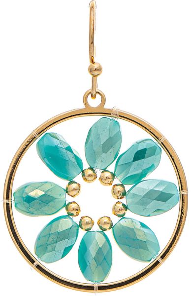 Rain Gold Green Glass Bead Framed Bloom Earring