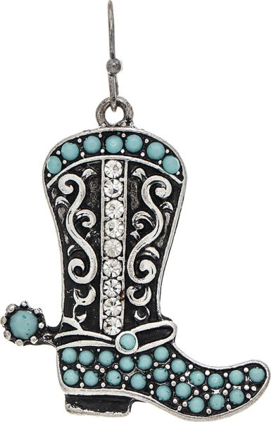 Rain Silver Blue Pave Gem Cowboy Spur Boot Earring