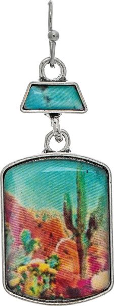 Rain Silver Desert Mountain Sketch Acrylic Earring
