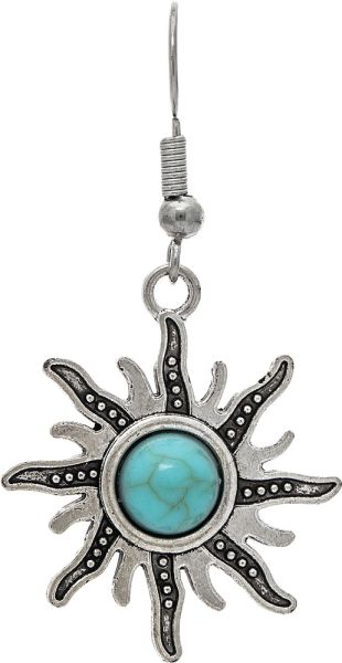 Rain Silver Blue Pave Gem Engraved Sun Earring