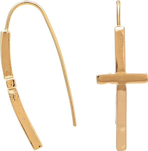 Rain Gold Long Wire Curved Cross Earring