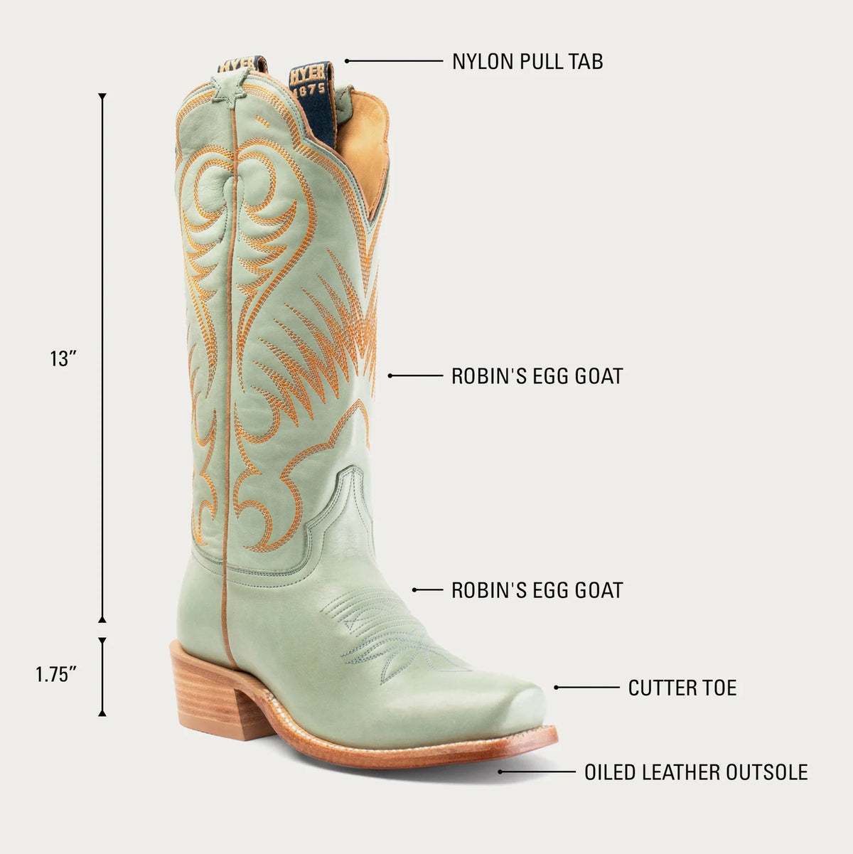 Hyer Leawood Robin's Egg Burnished Cowhide