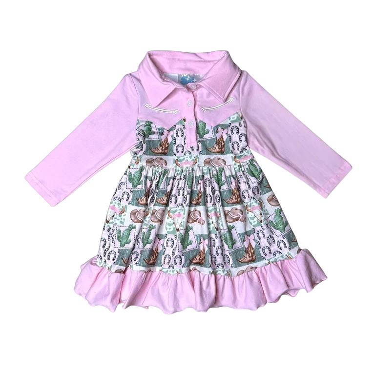 Shea Baby Pink & Green Camo Long Sleeve Vintage Dress