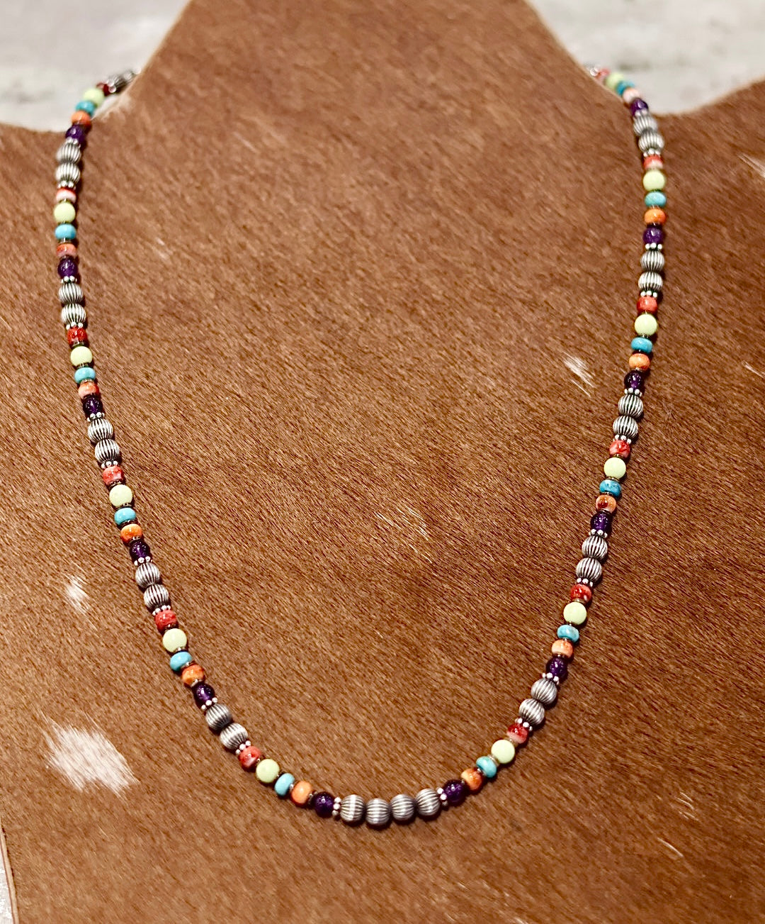 ITOG Multi Stone SS Handstrung Bead Necklace