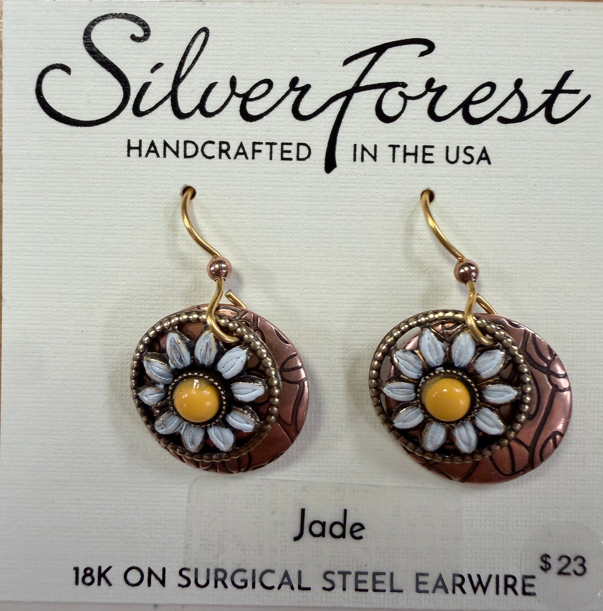 Silver Forest Sunflower on Layered Rounds Earring