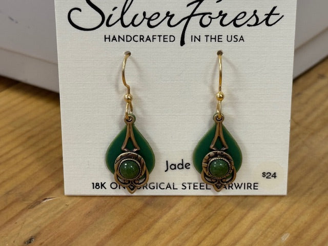 Silver Forest Jade Filigree Teardrop Earring