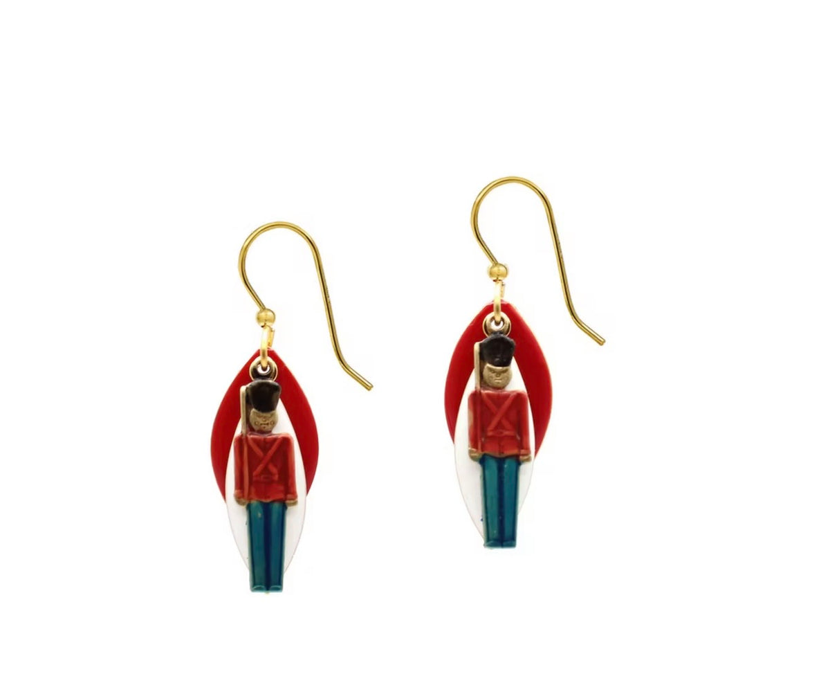Silver Forest Holiday Layered Toy Soldier Earrings