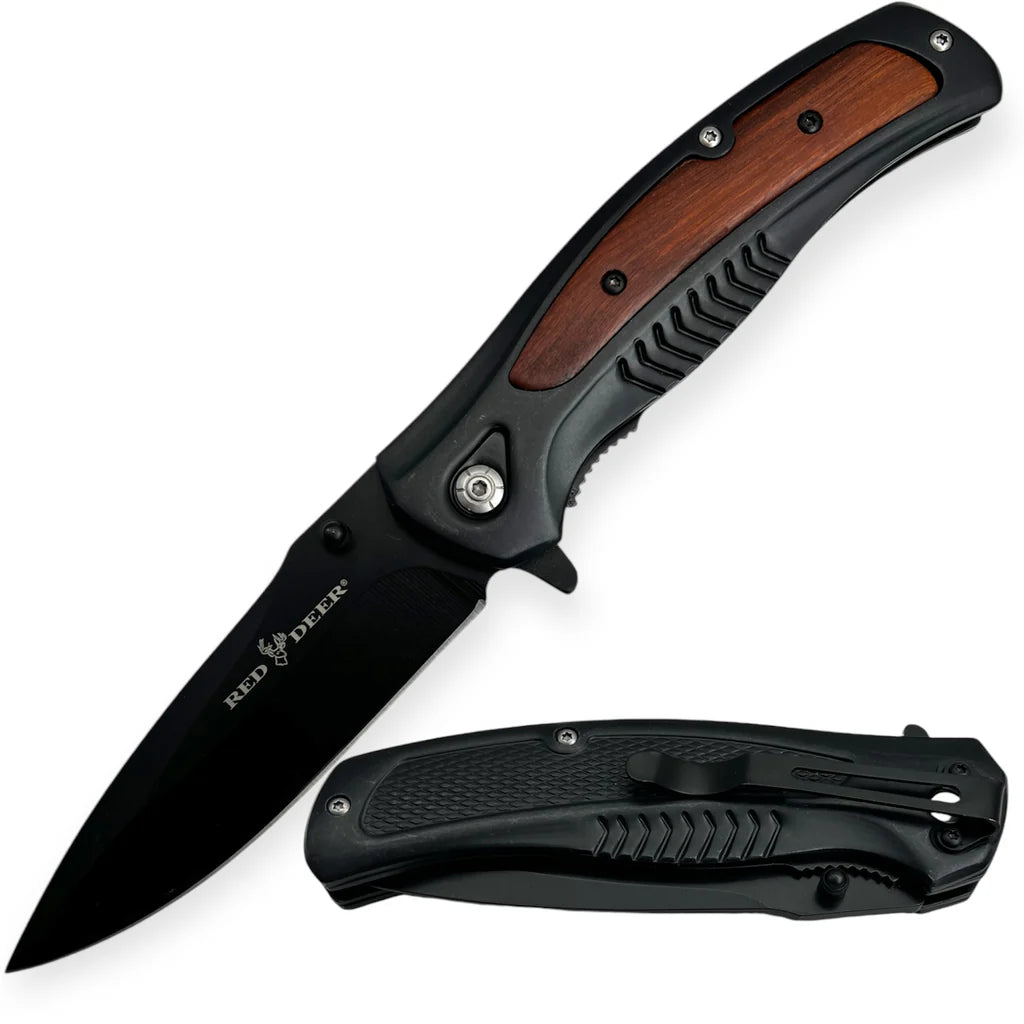 Red Deer Black Handle Knife With A Touch of Dark Wood