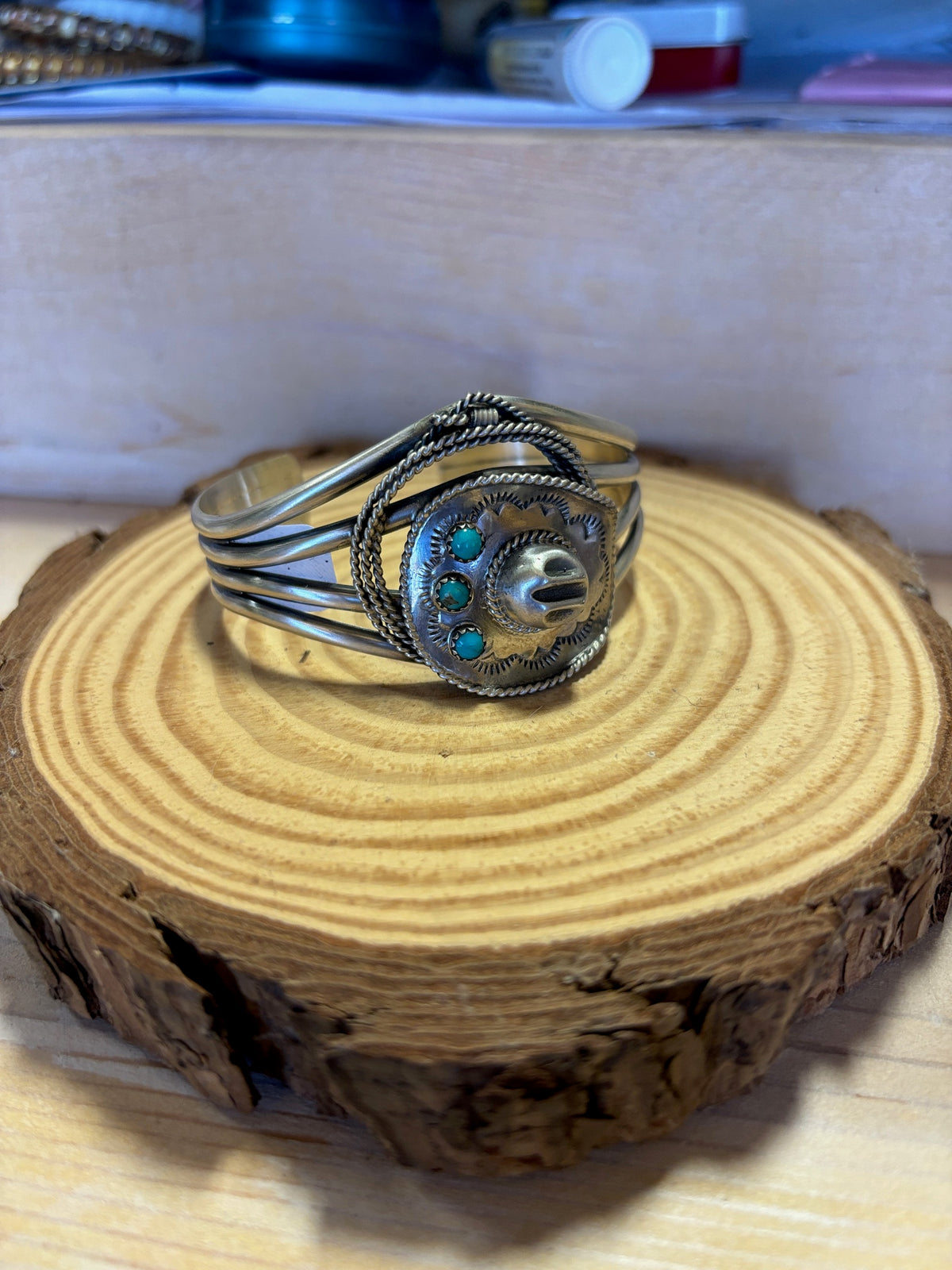 ITOG Bobby Platero Navajo SS Kingman Turquoise Hat Bracelet