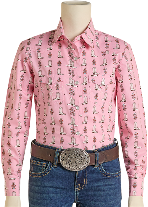 Rock & Roll Boot Print Long Sleeve Snap Shirt