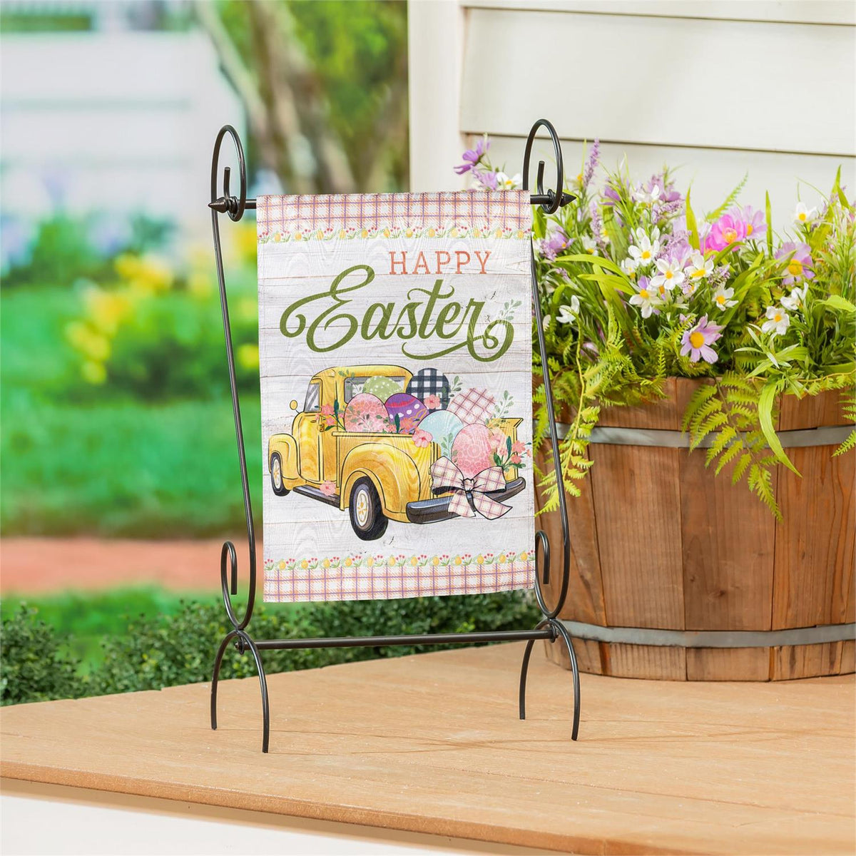 Evergreen Yellow Easter Truck Moire Garden Flag