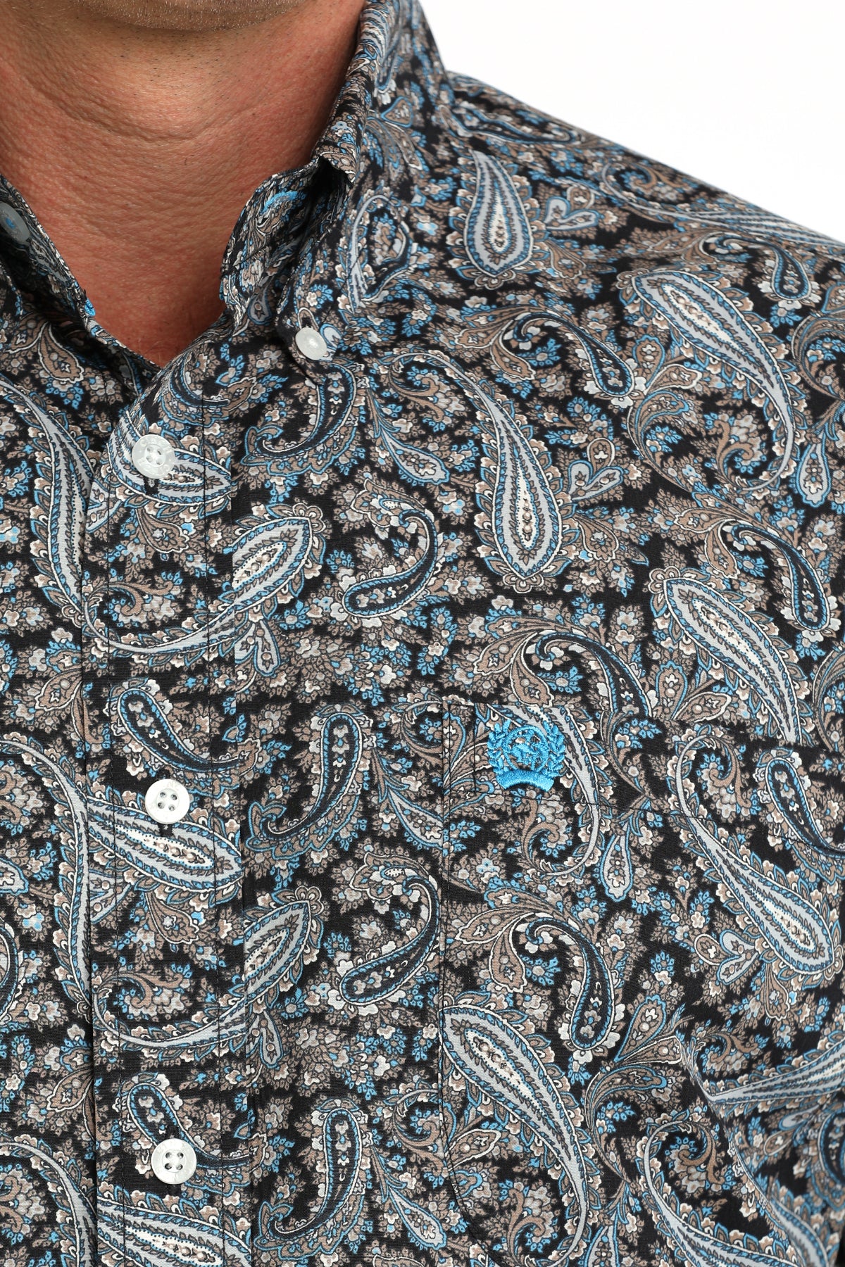 Cinch Short Sleeve Shirt Paisley Print Navy