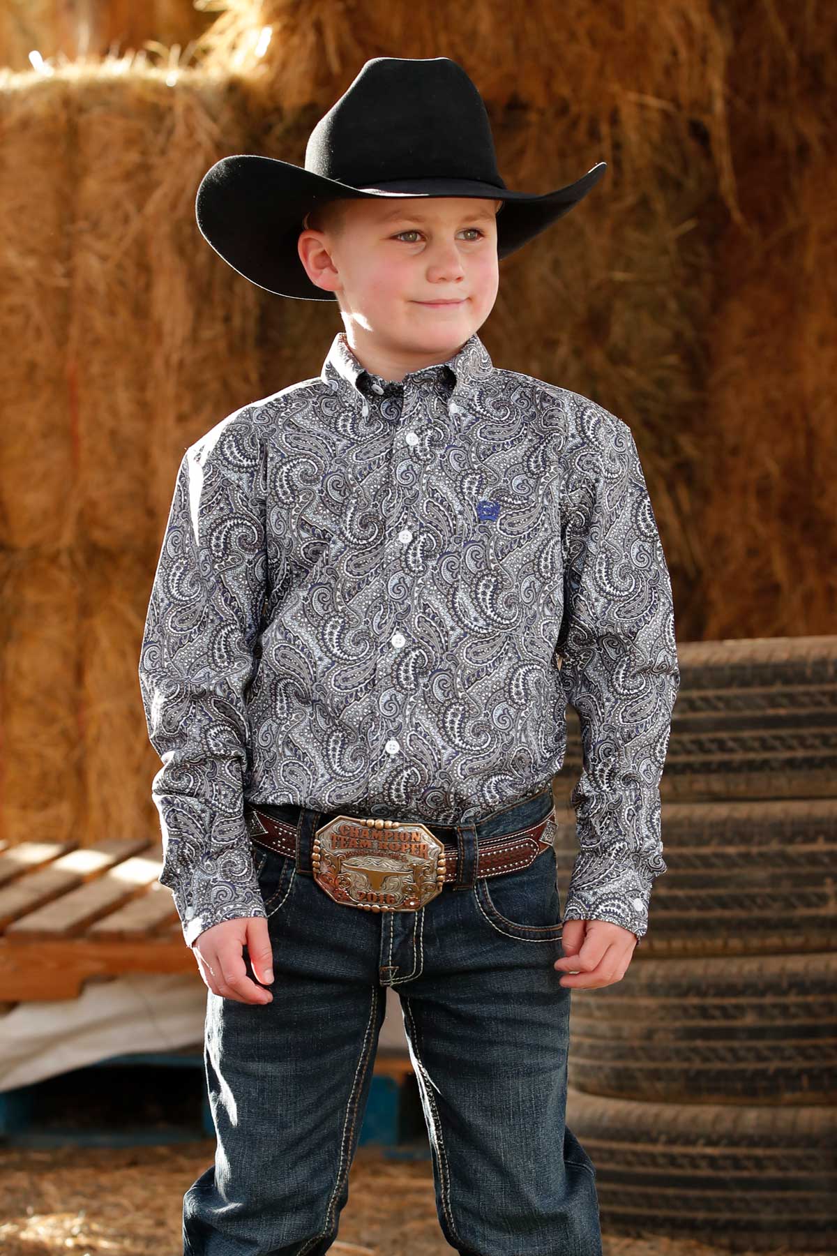 Cinch Kids Blue Paisley Long Sleeve Button Down Shirt