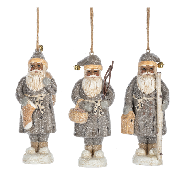 Grey Suit Santa Ornaments