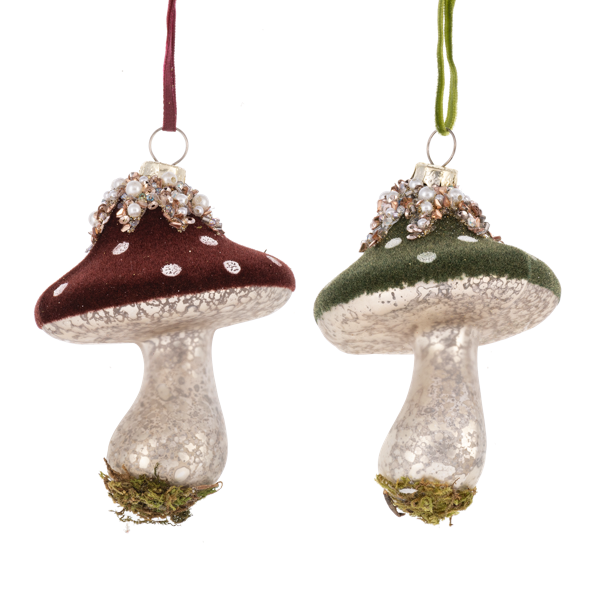 Flocked Mushroom Ornaments
