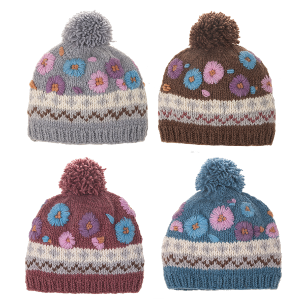 Assorted Color Knit Embroidered Flower Winter Beanies