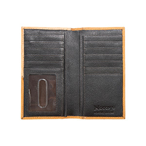 Nocona Mens Rodeo Style Wallet Tooled Overlay Feather Concho Tan