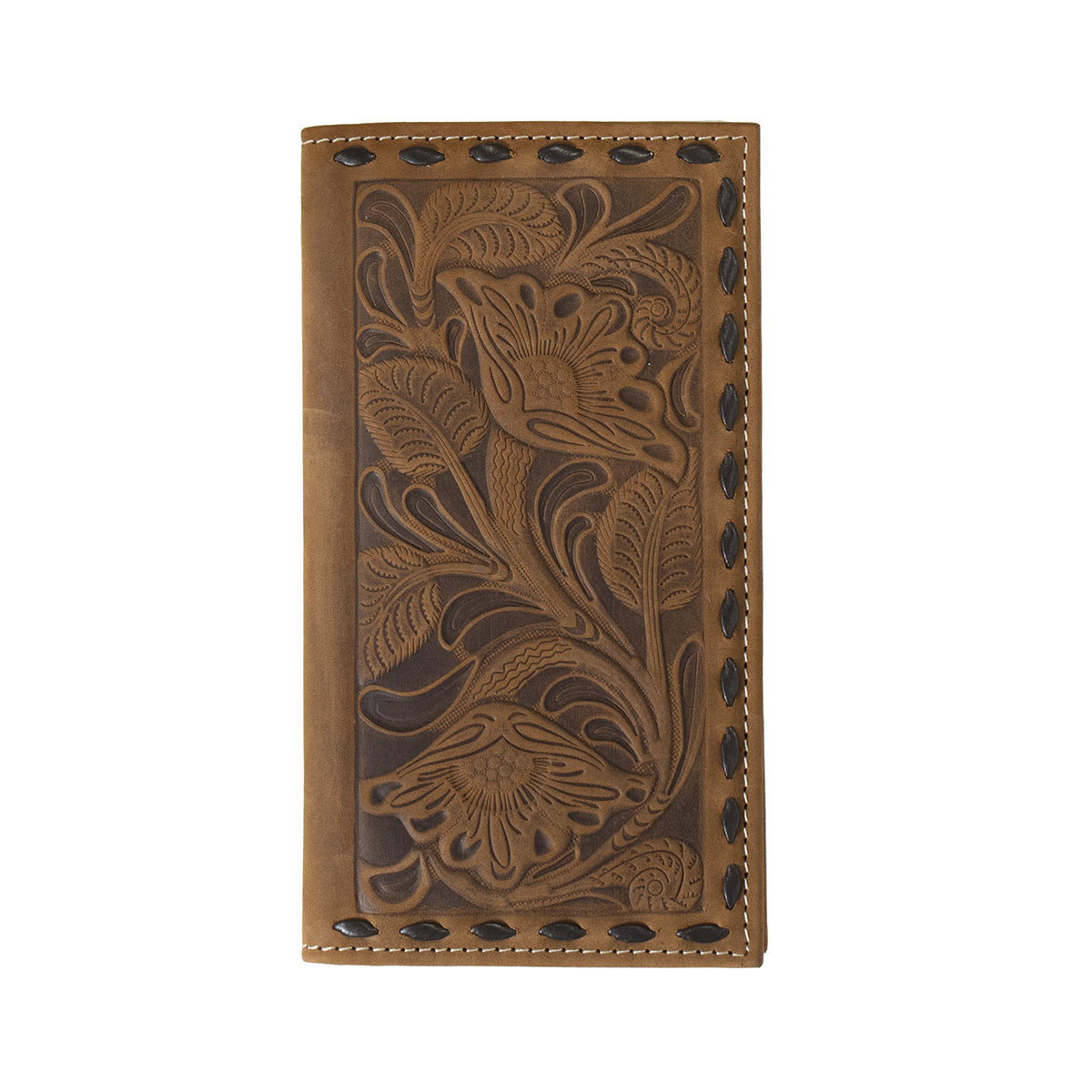 Nocona Floral Embossed Chocolate Buck Lacing Brown Rodeo Wallet