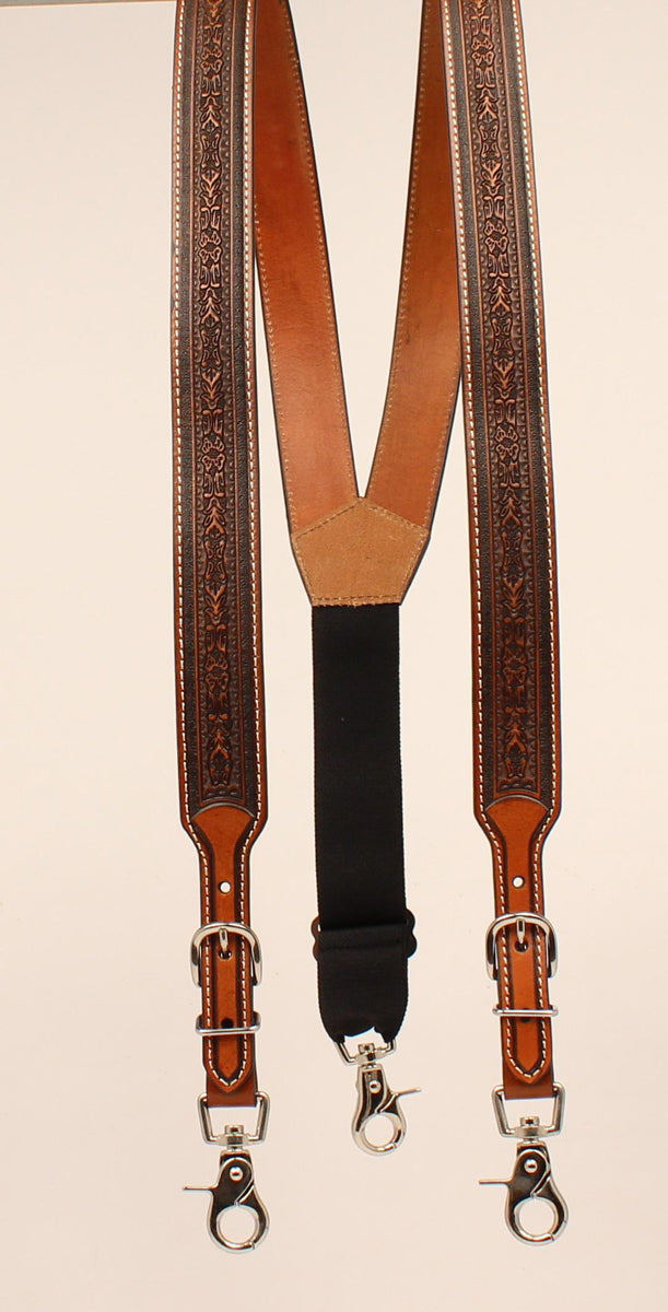 Nocona Tooled Brown Suspenders