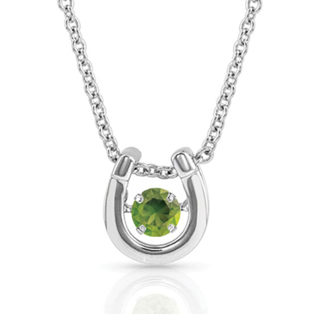 Dancing Birthstone Horseshoe Necklace August